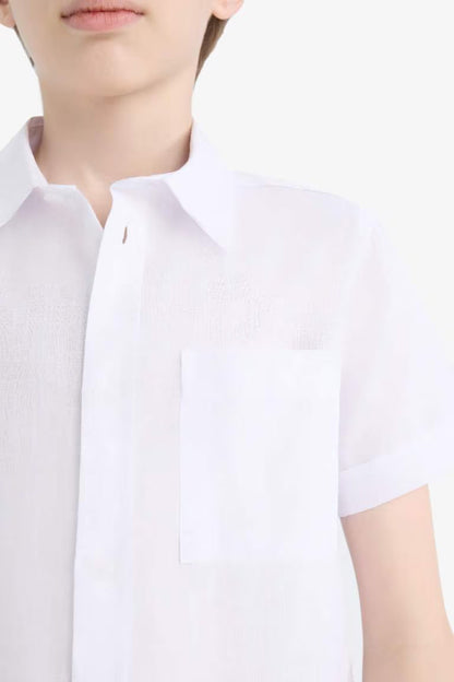 Boy Linen Look Short Sleeve Shirt - -