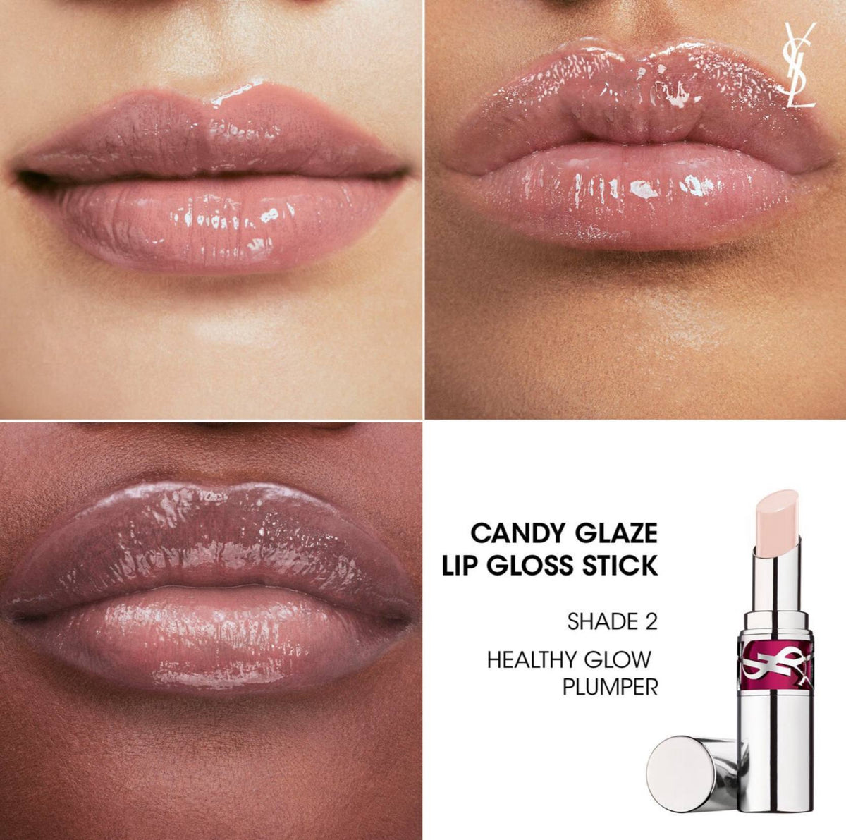 YVES SAINT LAURENT Rouge Volupté Candy Glaze Lip Gloss Stick - - 2 Healthy Glow Plumper