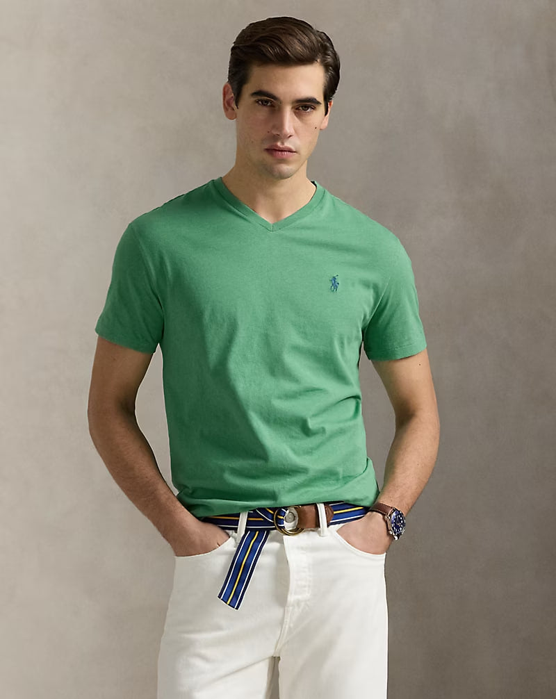Classic Fit Jersey V-Neck T-Shirt - - mint green