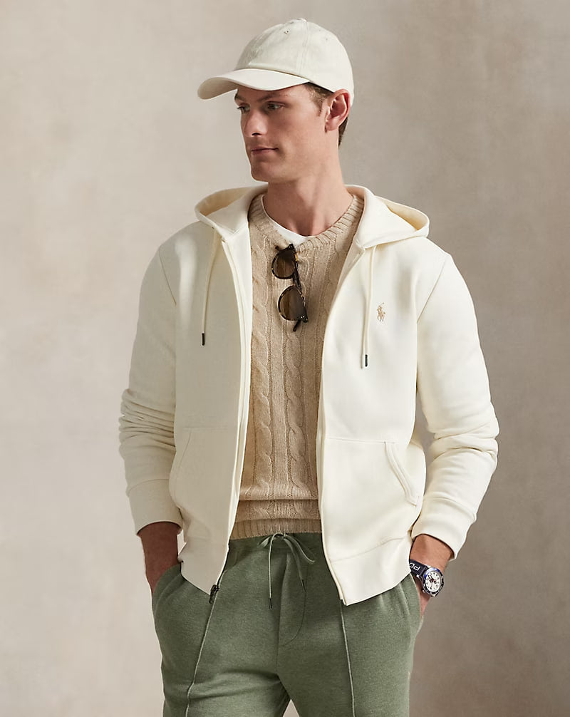 Double-Knit Full-Zip Hoodie - - cream