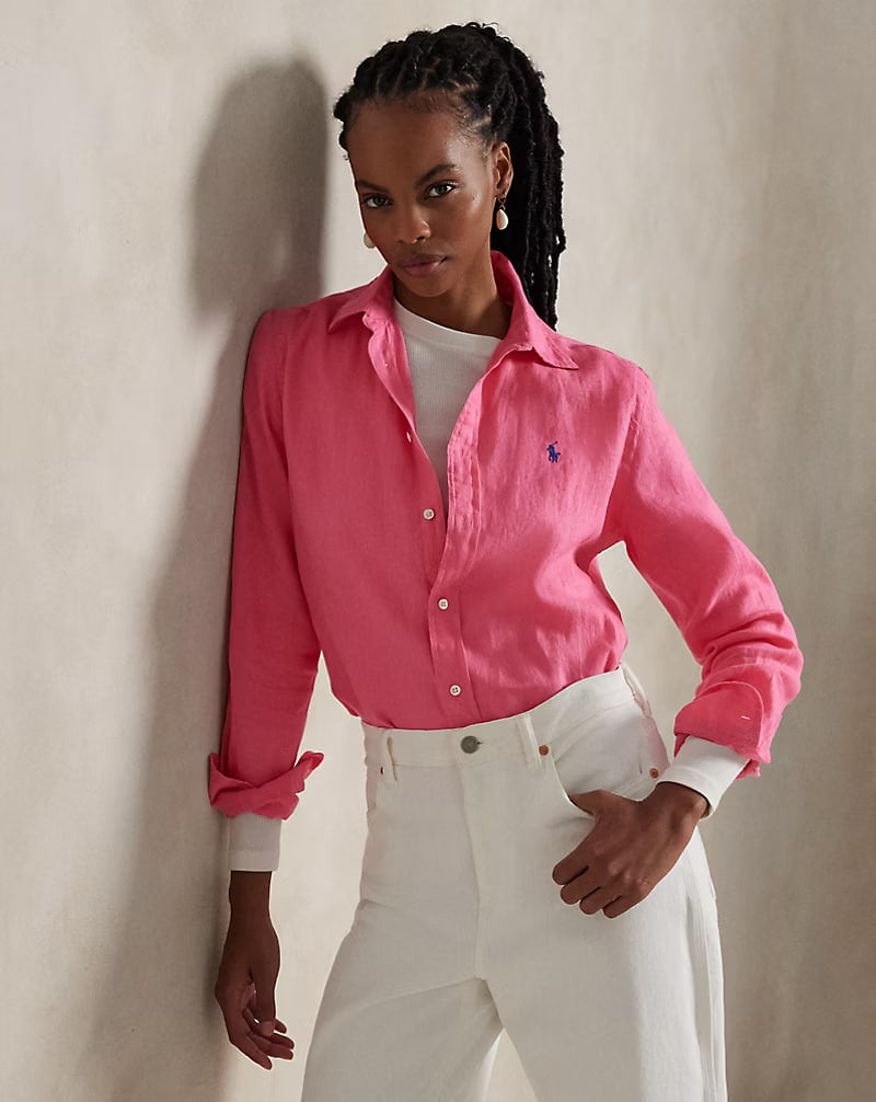 Classic Fit Linen Shirt - - Royal pink