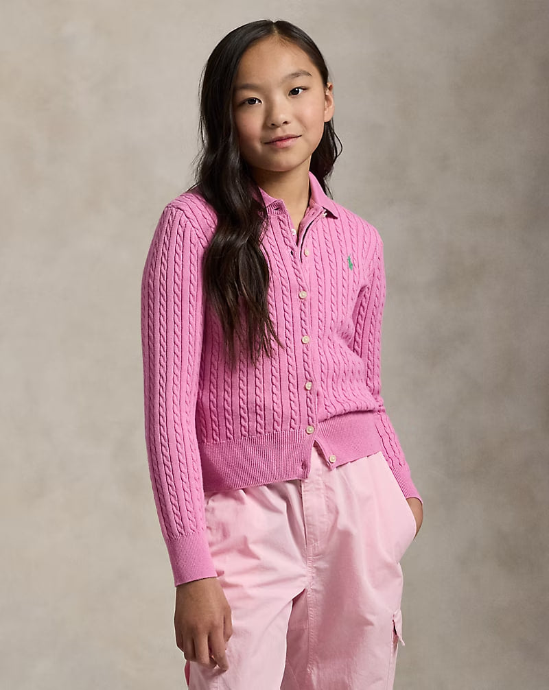 Mini-Cable Cotton Cardigan 7-16 - - Rose