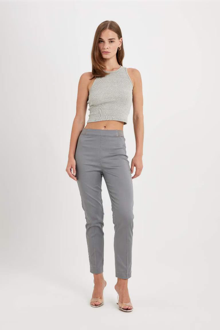 Valentina Sigaret Normal Waist Straight Leg Satin Trousers - - Gray