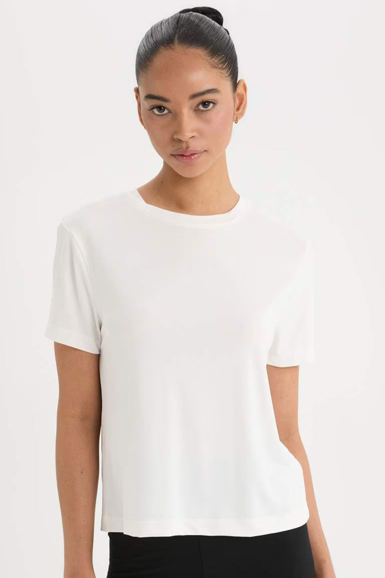 DeFactoFit Standard Fit Crew Neck Sports T-Shirt - - Ecru