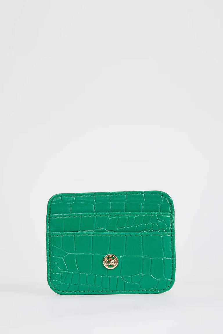 Faux Leather Card Holder - - Green