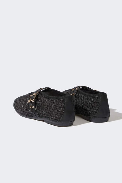 Girl Straw Detailed Ballerina Flat Shoes - -