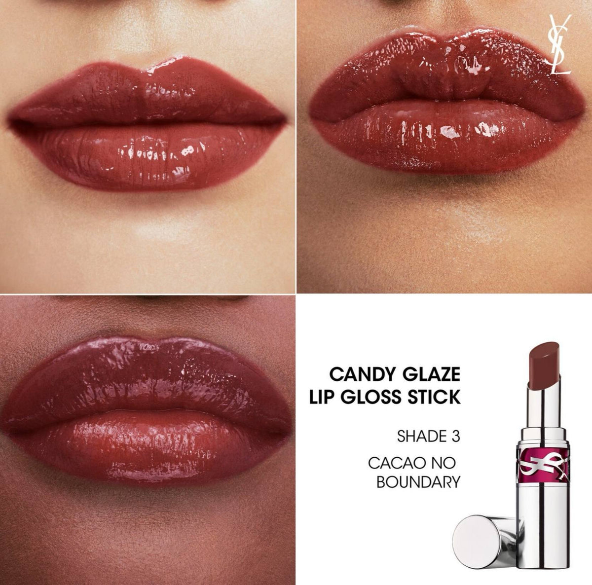 YVES SAINT LAURENT Rouge Volupté Candy Glaze Lip Gloss Stick - - 3 Cacao No Boundary