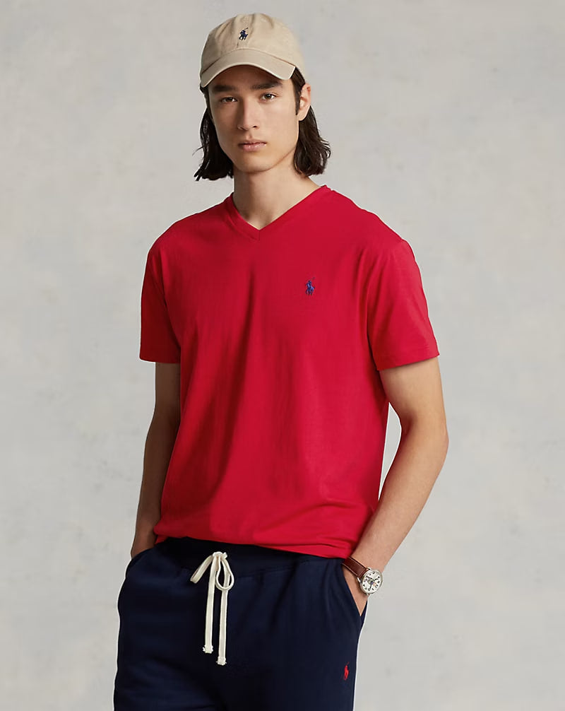 Classic Fit Jersey V-Neck T-Shirt - - Red