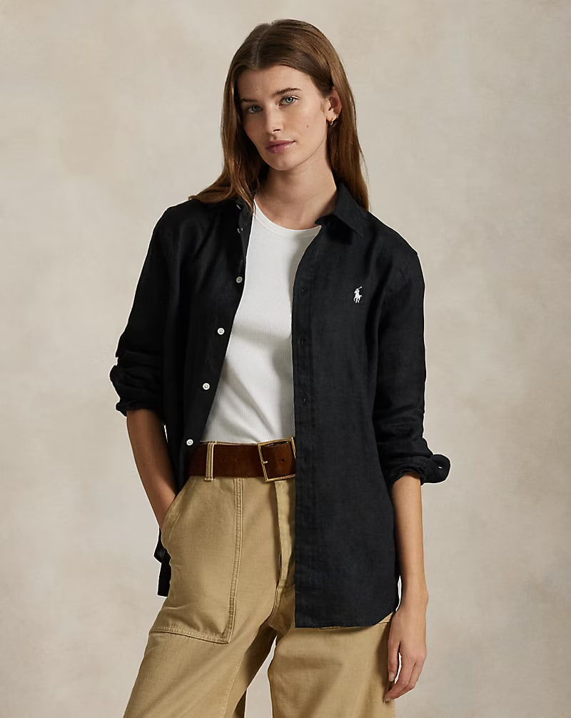 Classic Fit Linen Shirt - - Black