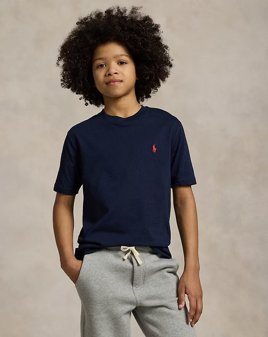 Cotton Jersey Crewneck Tee - - Navy