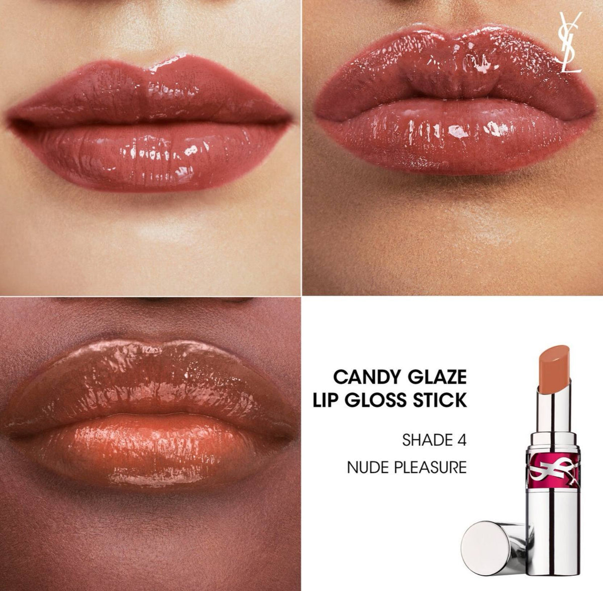 YVES SAINT LAURENT Rouge Volupté Candy Glaze Lip Gloss Stick - - 4 Nude Pleasure