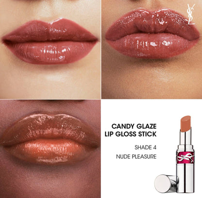 YVES SAINT LAURENT Rouge Volupté Candy Glaze Lip Gloss Stick - - 4 Nude Pleasure