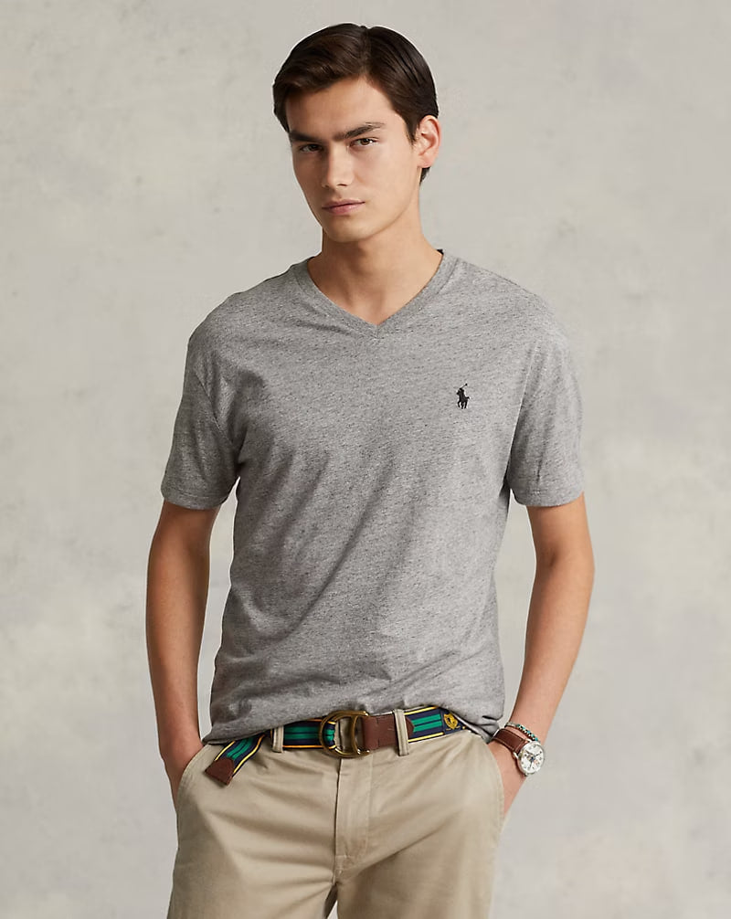 Classic Fit Jersey V-Neck T-Shirt - - Gray