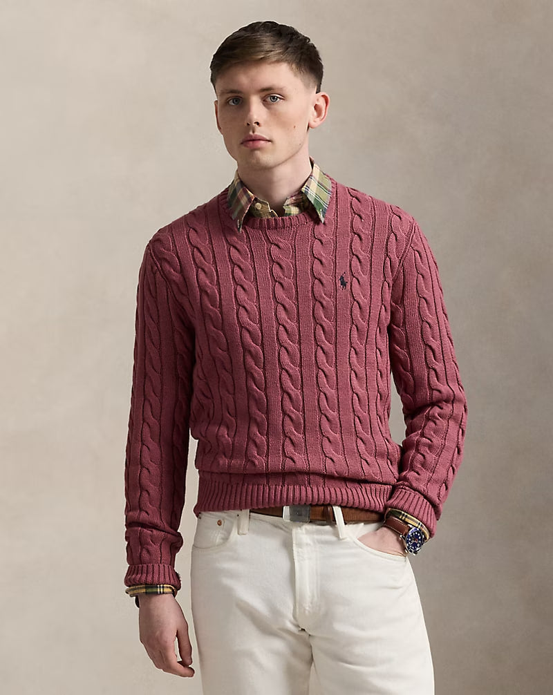 Cable-Knit Cotton Sweater - - Spring Red