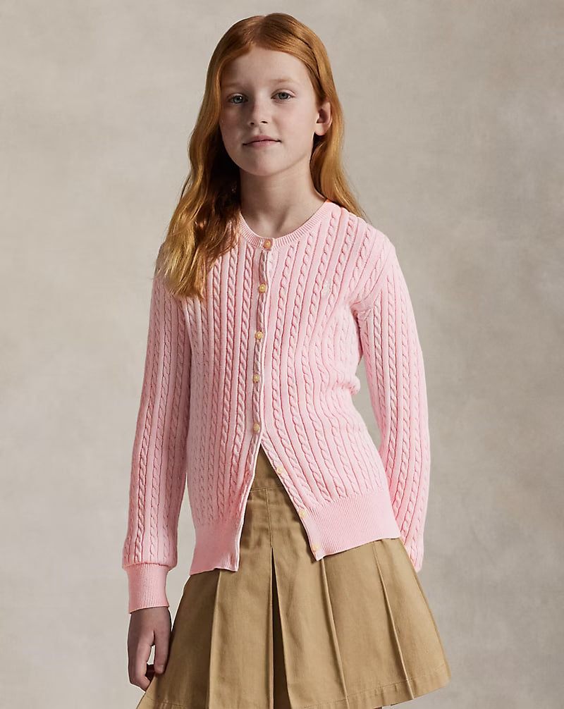 Mini-Cable Cotton Cardigan 7-16 - - Pink