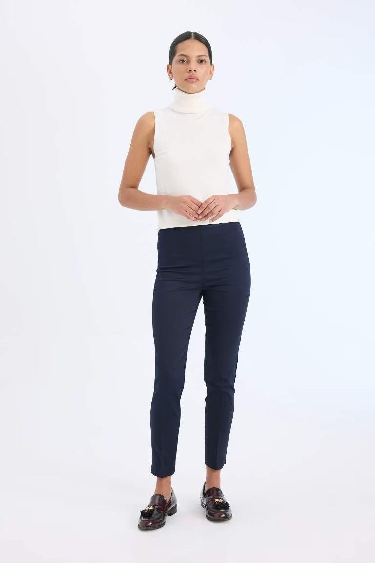 Valentina Sigaret Normal Waist Straight Leg Satin Trousers - - Navy