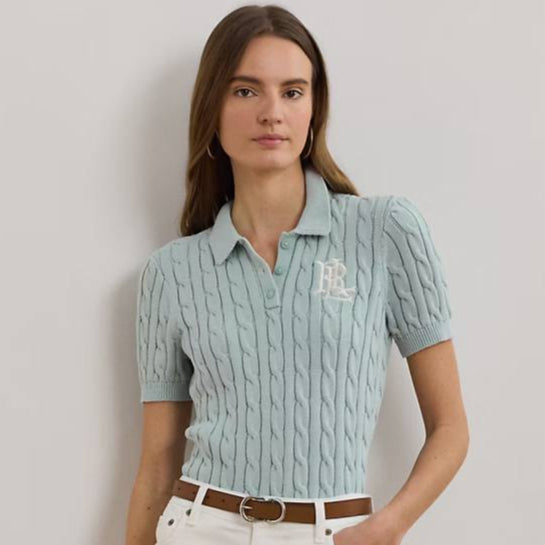 Cable-Knit Cotton Sweater - - aqua pearl